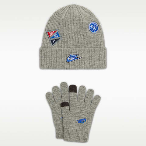 Детские шапки Nike 2-Piece Multisport Peak Beanie Set, цвет: Тёмный серый меланжевый