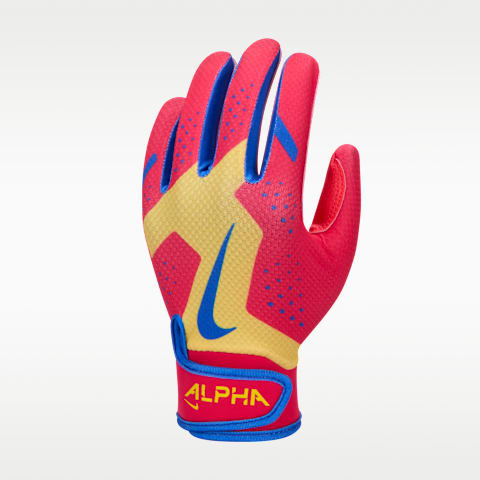 Детские перчатки для отбивания в T-ball Nike Alpha 2.0, цвет: Жёлтый / Красный