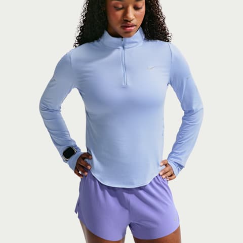 Женский топ Nike Swift Dri-FIT UV 1/4-Zip Running Top (Plus Size), цвет: Серебристый