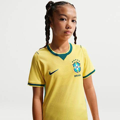 Детский топ Nike Brazil National Team 2026 Stadium Home Big Kids' Dri-FIT Soccer Jersey, цвет: Бирюзовый