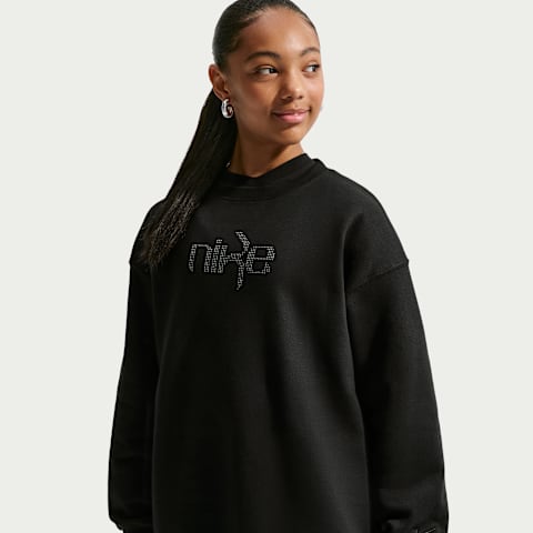 Детский оверсайз-свитшот Nike Studio Fleece для девочек, цвет: Чёрный