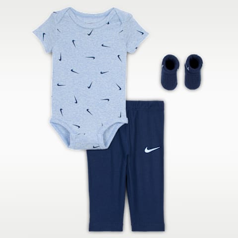 Комплект из трёх предметов для малышей Nike: боди и вафельные брюки, цвет: Полуночный тёмно-синий