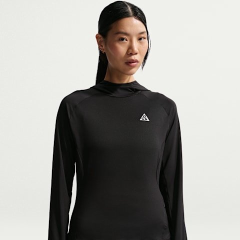 Женский топ Nike ACG UV-Resistant Hooded Trail Running Mid-Layer Top, цвет: Чёрный / Снежный белый