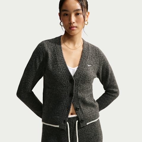 Женский приталенный кардиган Nike Sportswear Chill Knit, цвет: Чёрный меланжевый / Белый