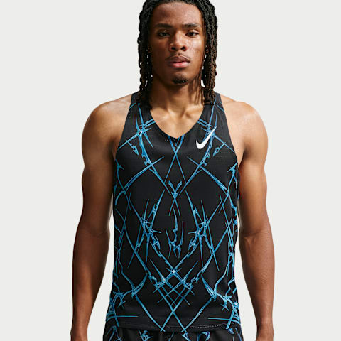 Мужской топ Nike AeroSwift Dri-FIT ADV Printed Running Singlet, цвет: Чёрный / Белый