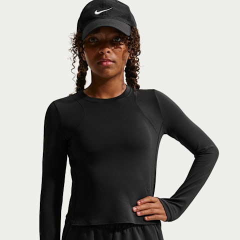 Топ Nike Mavn Dri-FIT Ribbed Long-Sleeve для девочек, цвет: Чёрный