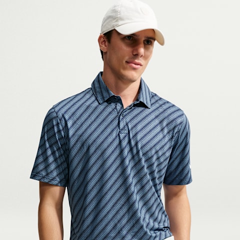 Мужское поло Nike Velocity Dri-FIT Striped Golf Polo, цвет: Тёмно-синий / Белый