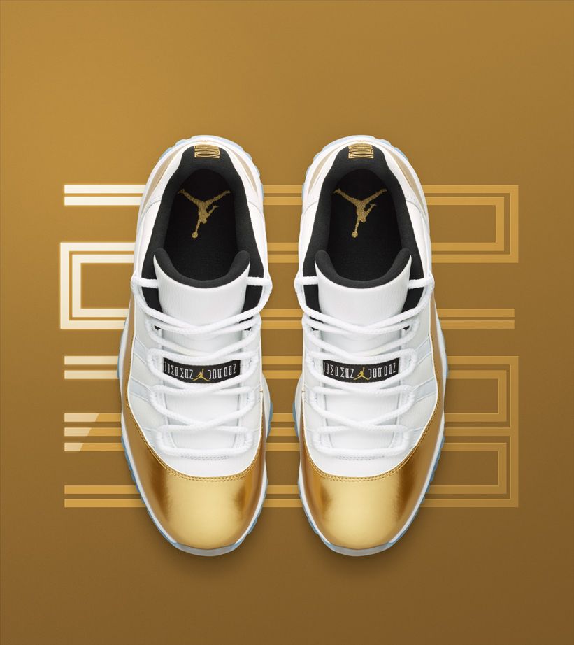 white jordans with gold trim