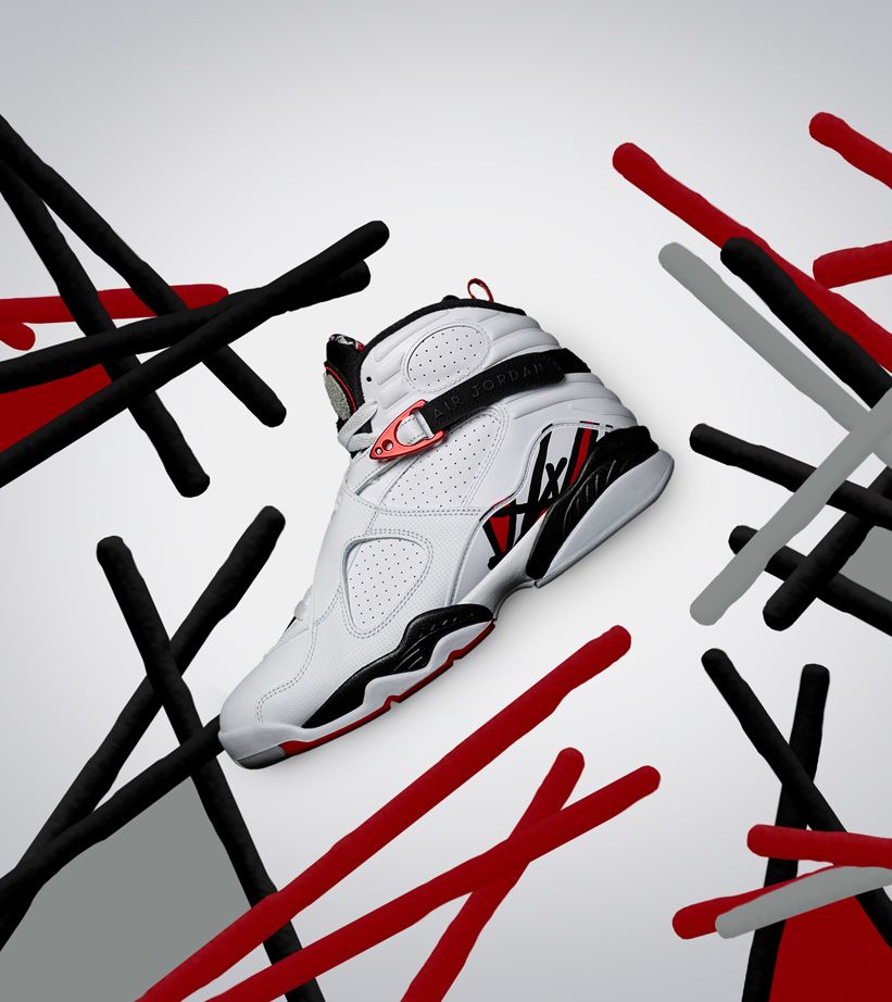 Air Jordan 8 Retro "White &amp; Black &amp; Gym Red". SNKRS