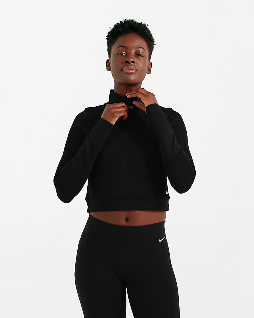 Nylon jersey crop top in Black Ready-to-wear