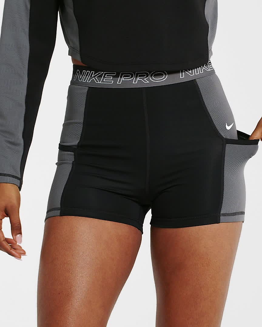 Nike Pro Training Dri-FIT Combat Gear high-waisted booty shorts in black  and blue