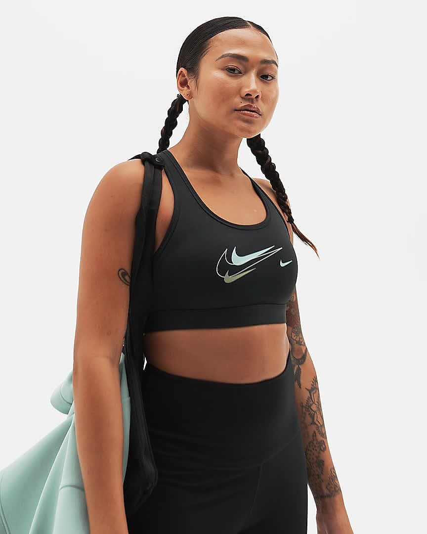 Nike Dri Fit Black and Gold Swoosh Sports Bra , Size