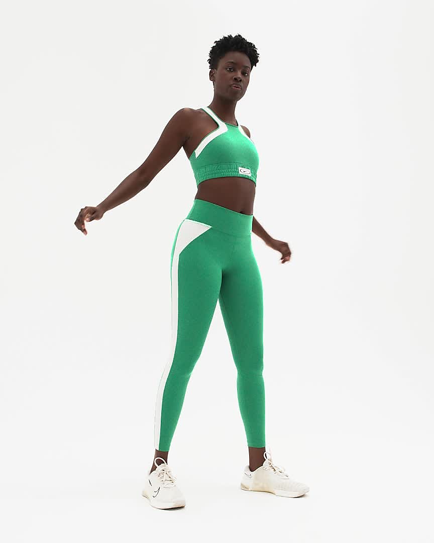 Nike Women's Dri-FIT High Neck Swoosh Sports Bra - Medium Olive / Black /  White