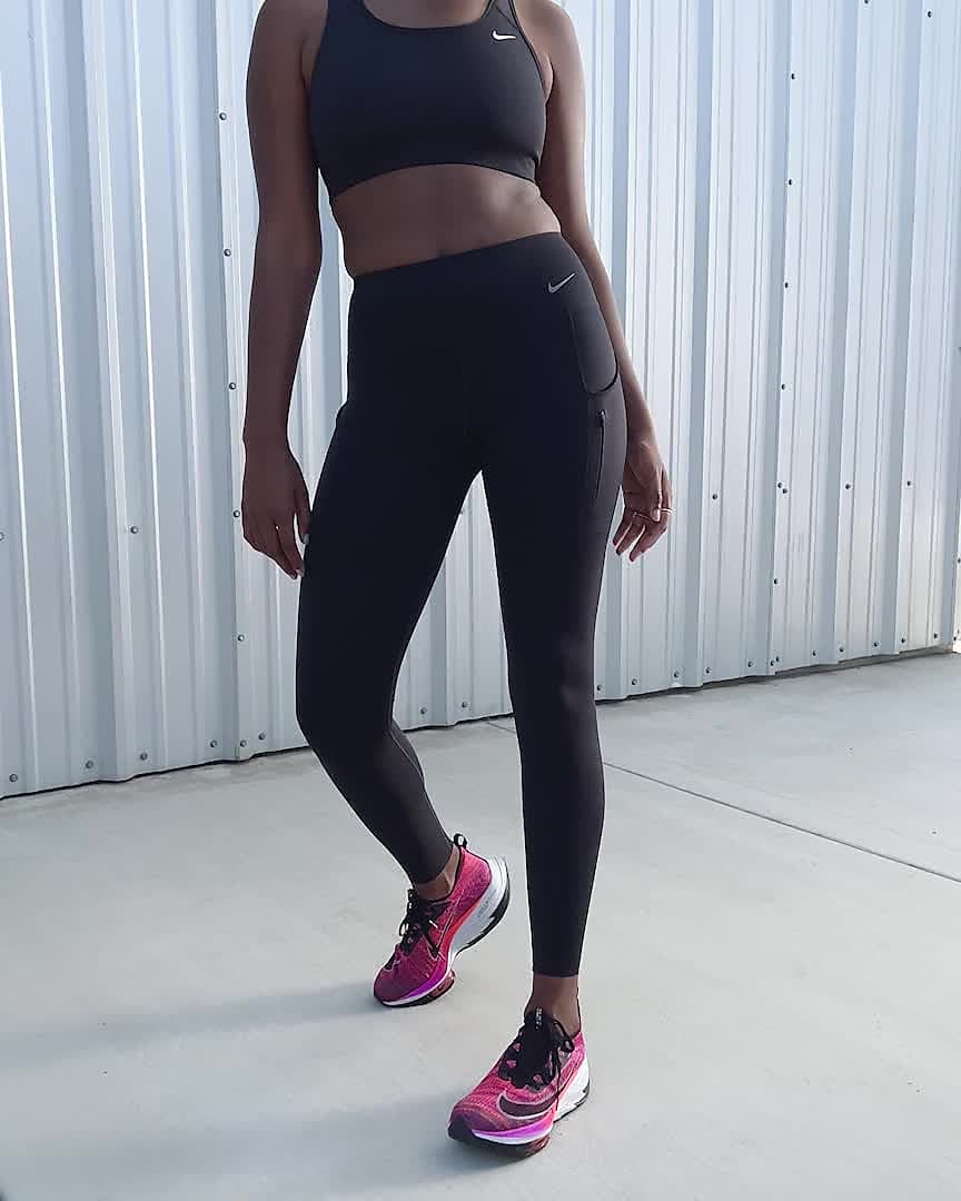 Nike Grey & Pink Dri Fit Leggings Ladies Size - Depop