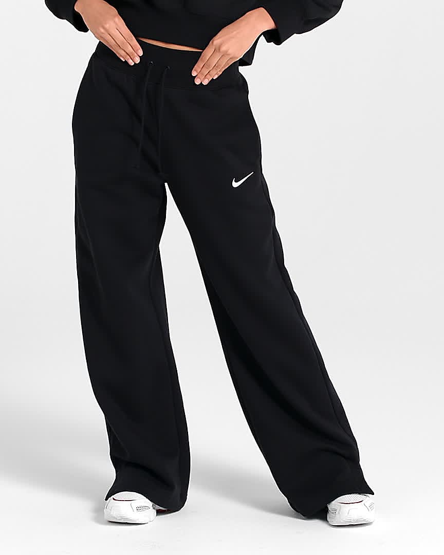 Nike Sportswear WIDE LEG PANT - Tracksuit bottoms - black/white